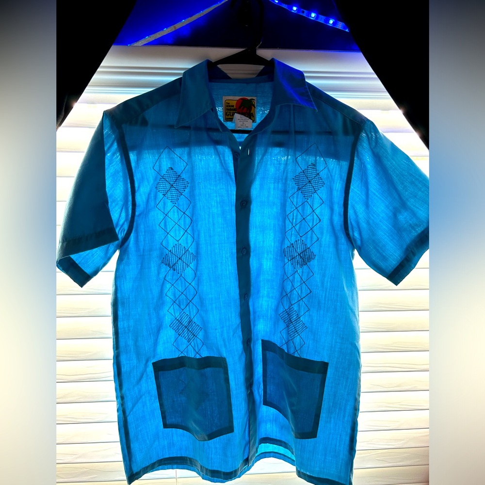 The Genuine Haband Guayabera Cuban Light Blue Mens Size Small